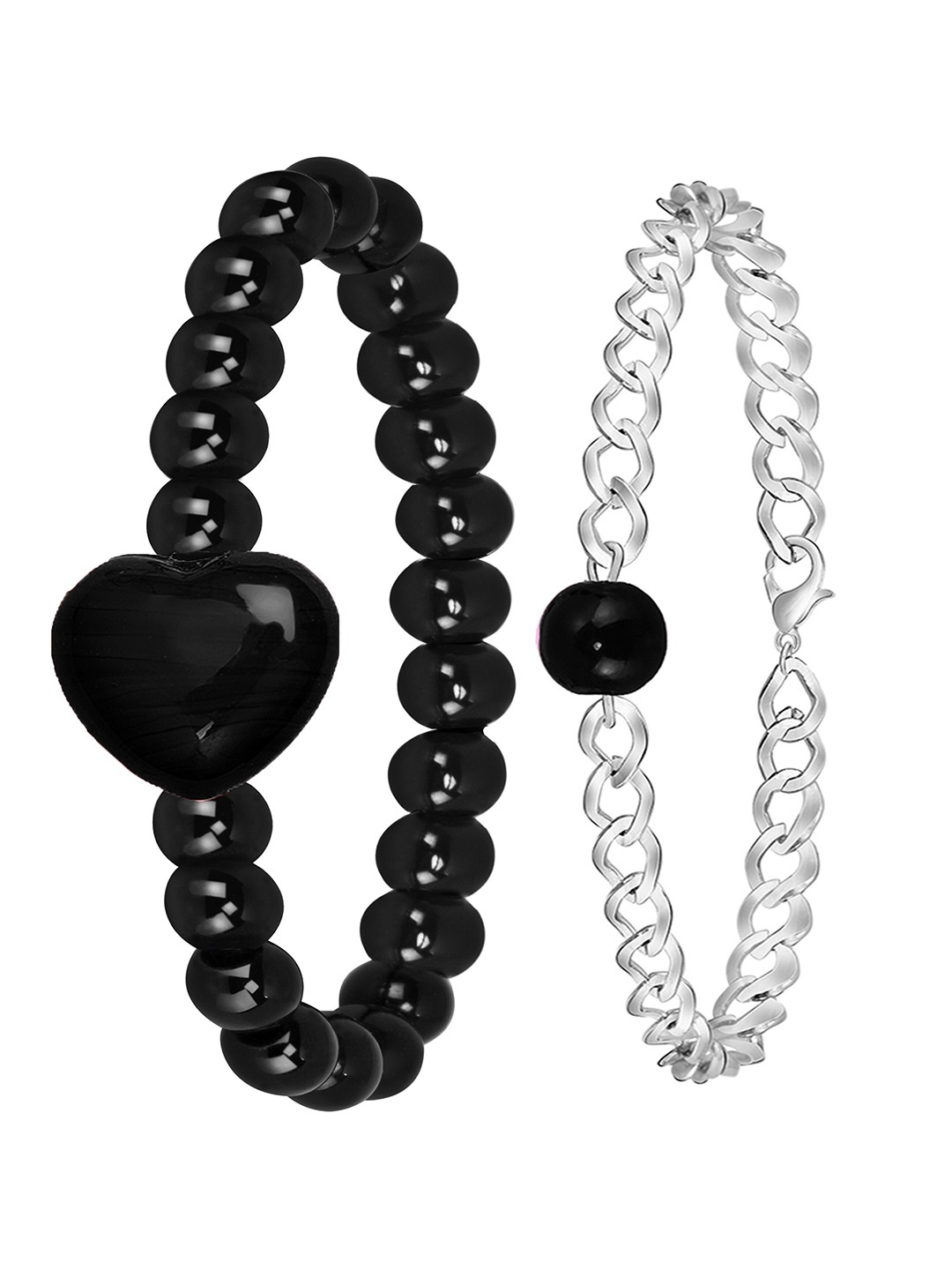 

Mikado Women Set Of 2 Beaded Elasticated Bracelet, Black