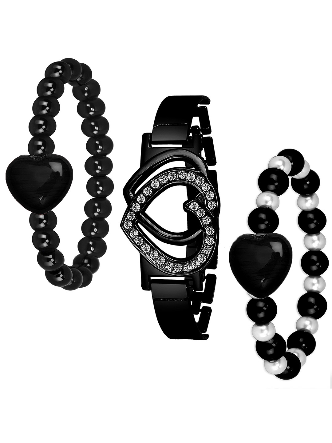 

Mikado Women Set Of 3 Beaded Elasticated Slip-On Bracelet, Black