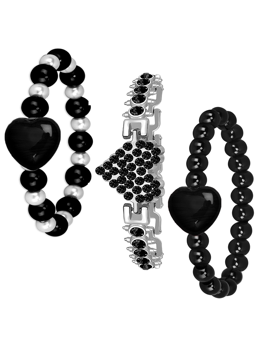 

Mikado Women Set Of 3 Beaded Elasticated Bracelet, Black