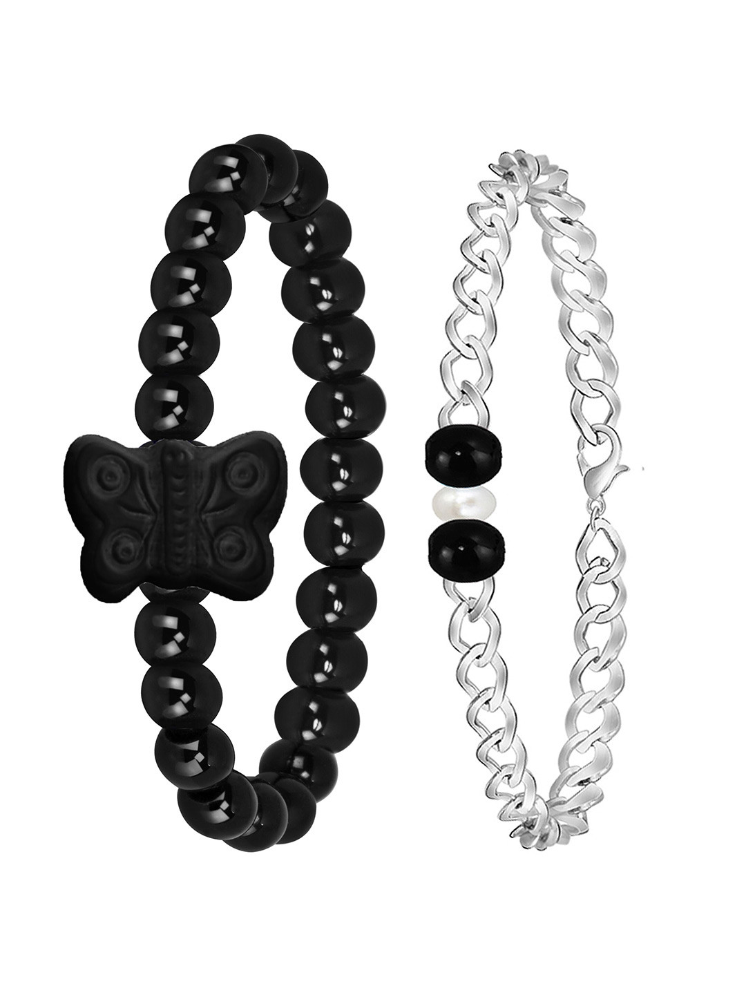 

Mikado Women Set Of 2 Beaded Elasticated Slip-On Bracelet, Silver