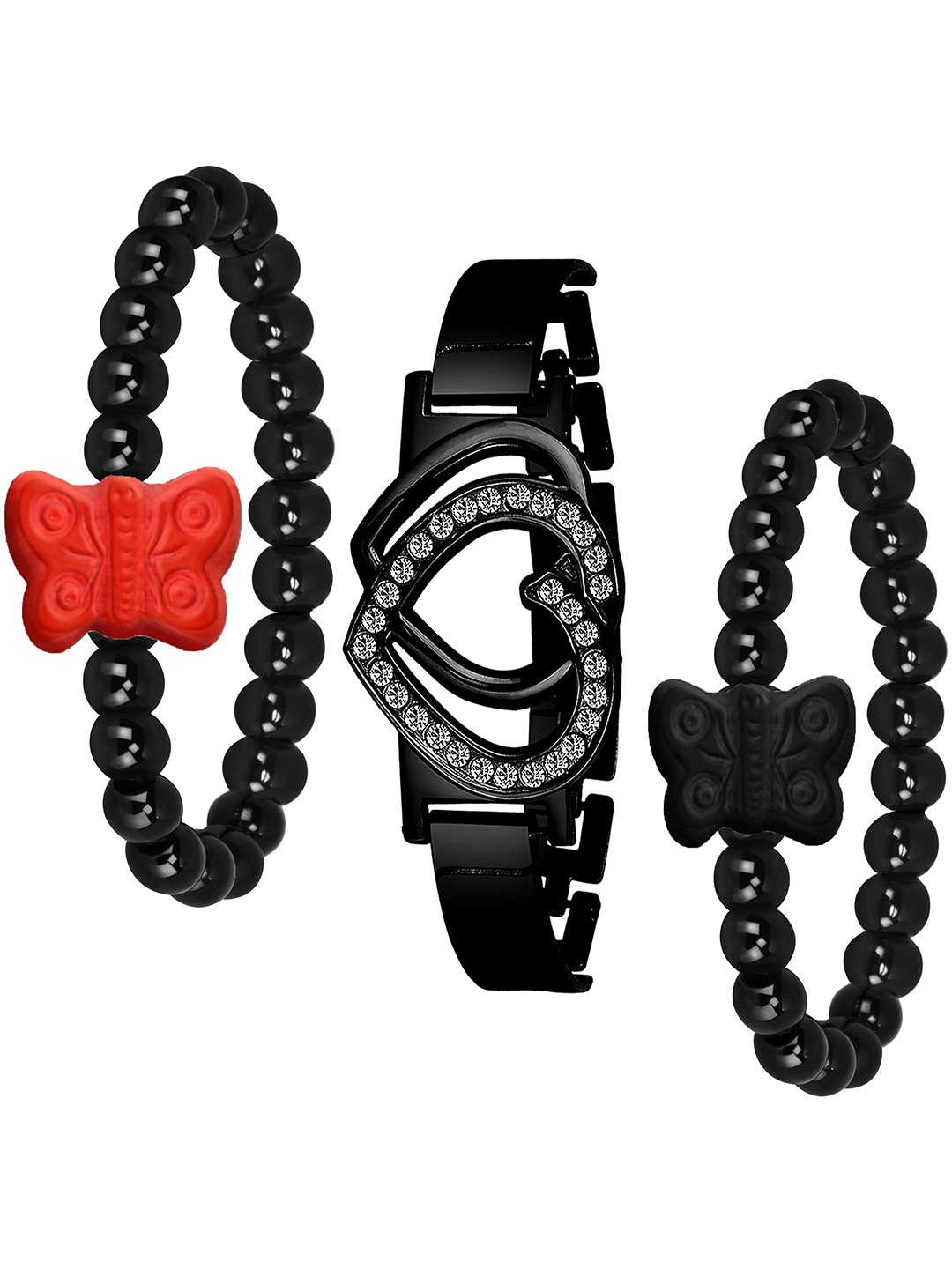 

Mikado Women Set Of 3 Beaded Elasticated Bracelet, Black