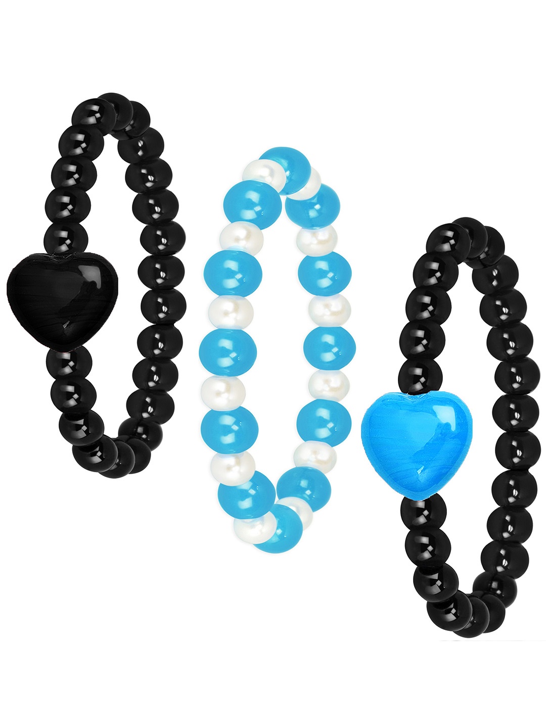 

Mikado Women Set Of 3 Beaded Elasticated Bracelet, Black