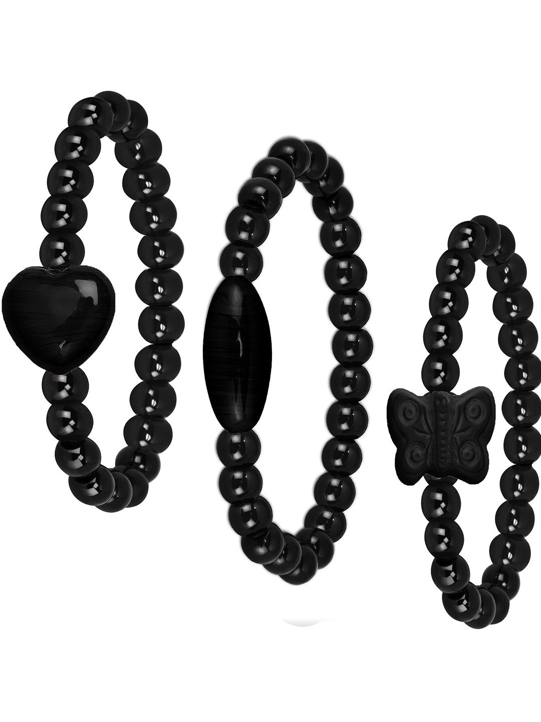 

Mikado Women Set Of 3 Artificial Beads Elasticated Bracelet, Black