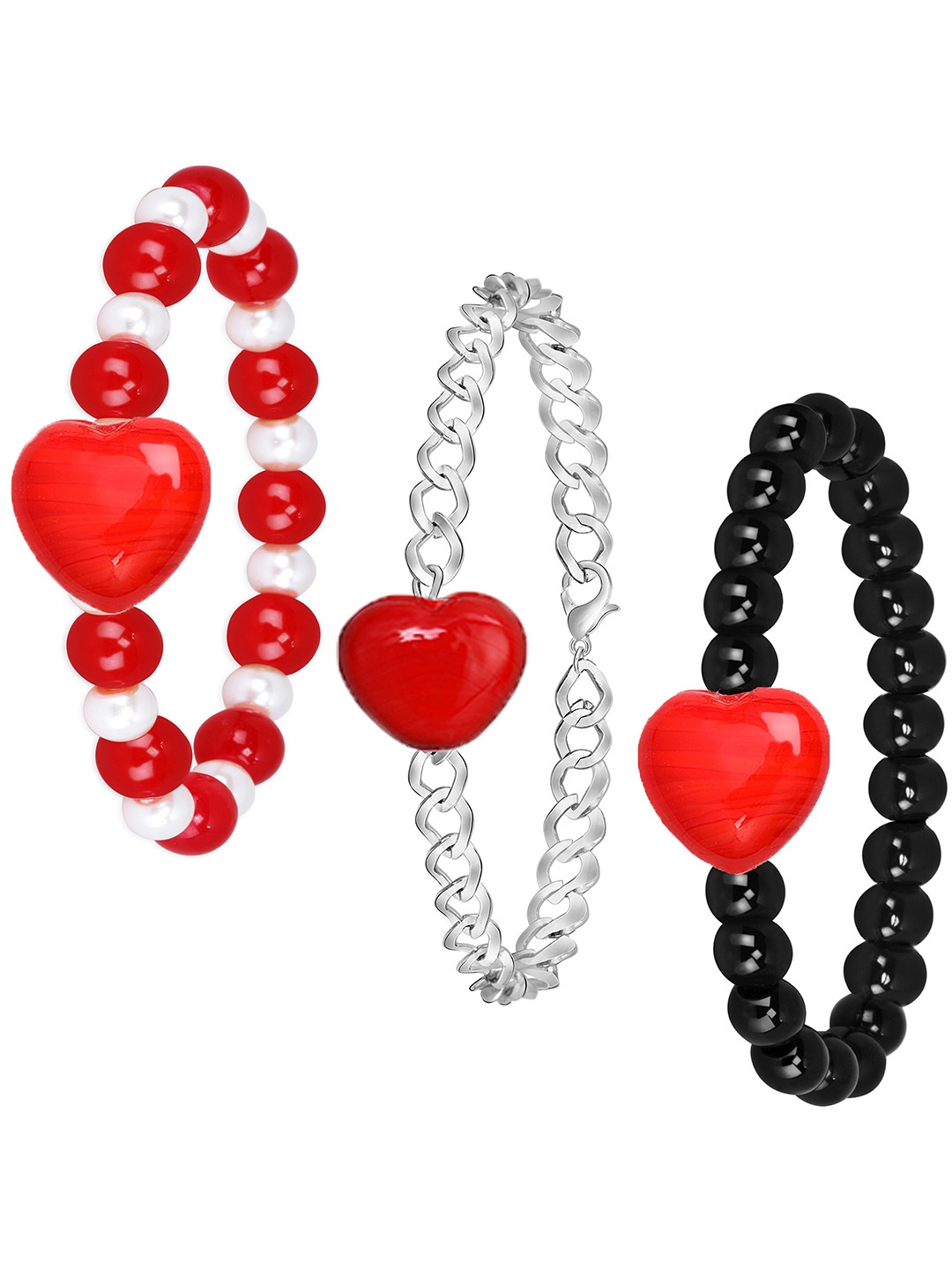 

Mikado Women Set Of 3 Artificial Beads Elasticated Bracelet, Silver