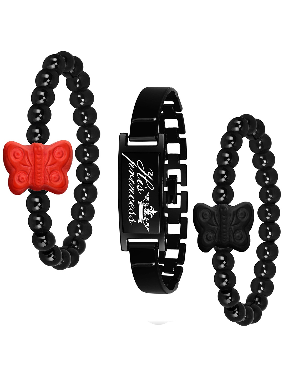 

Mikado Women Set Of 3 Beaded Elasticated Bracelet, Black
