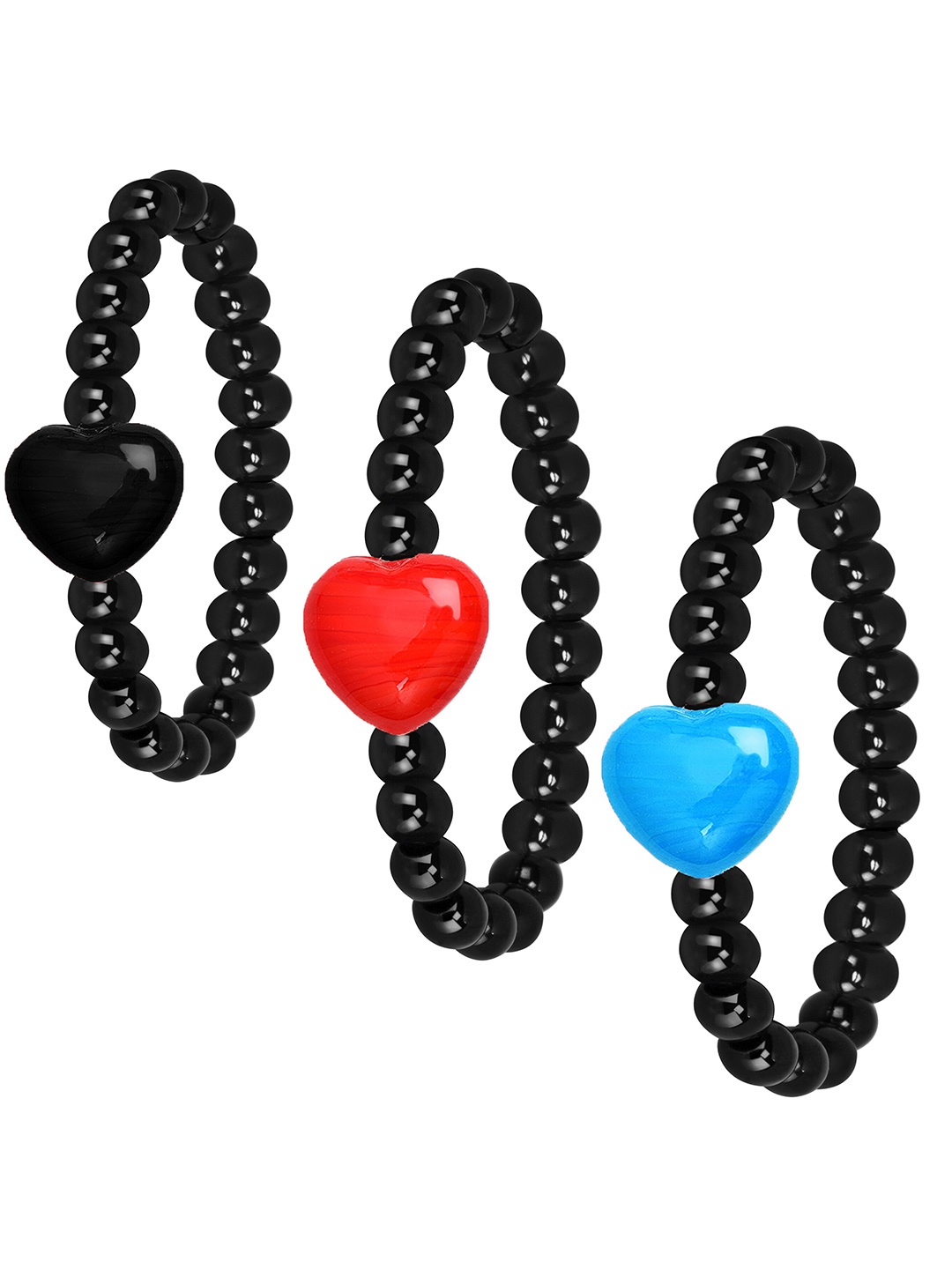 

Mikado Women Set Of 3 Artificial Beads Elasticated Bracelet, Black