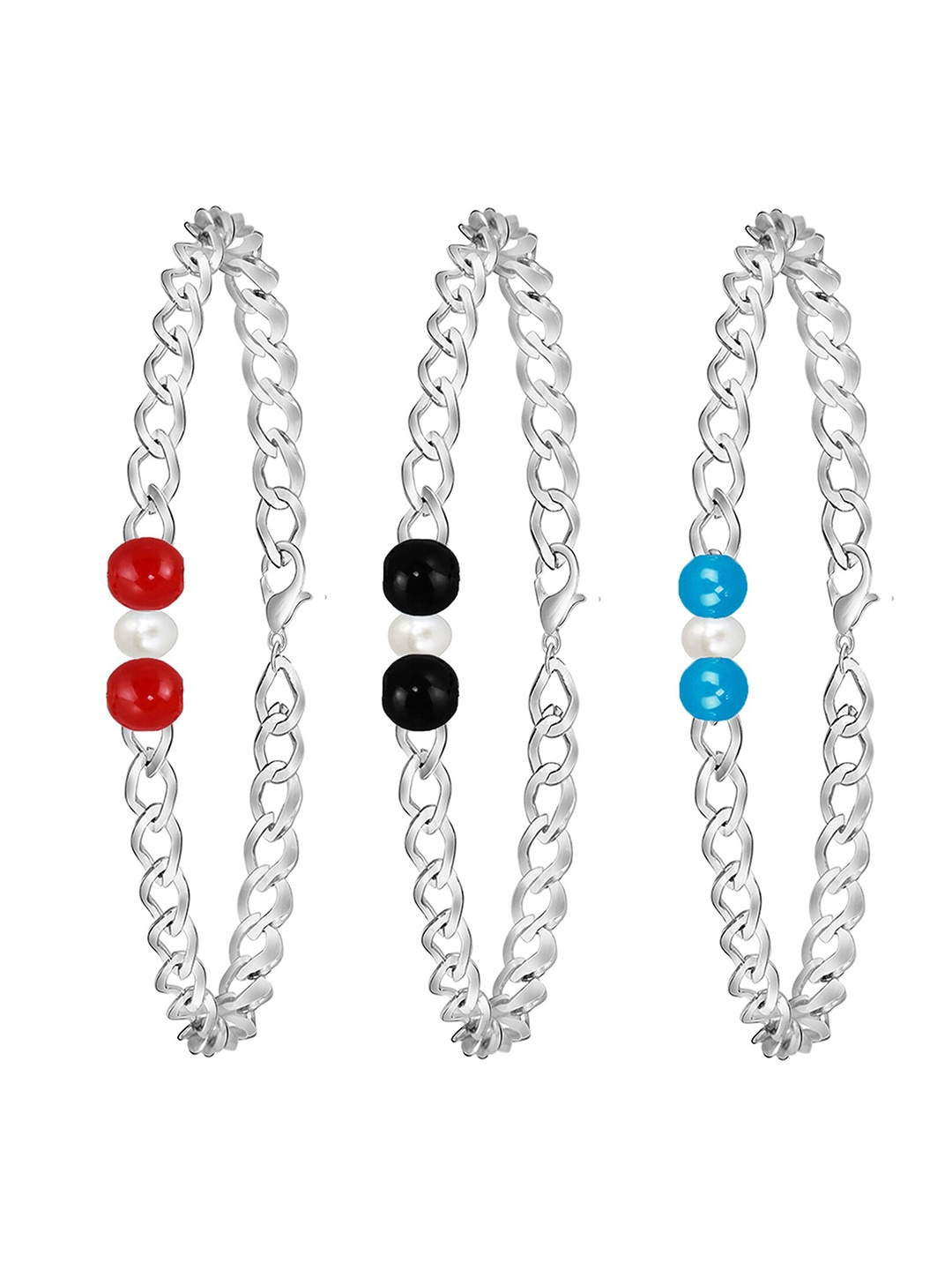 

Mikado Women Set Of 3 Beaded Elasticated Bracelet, Silver