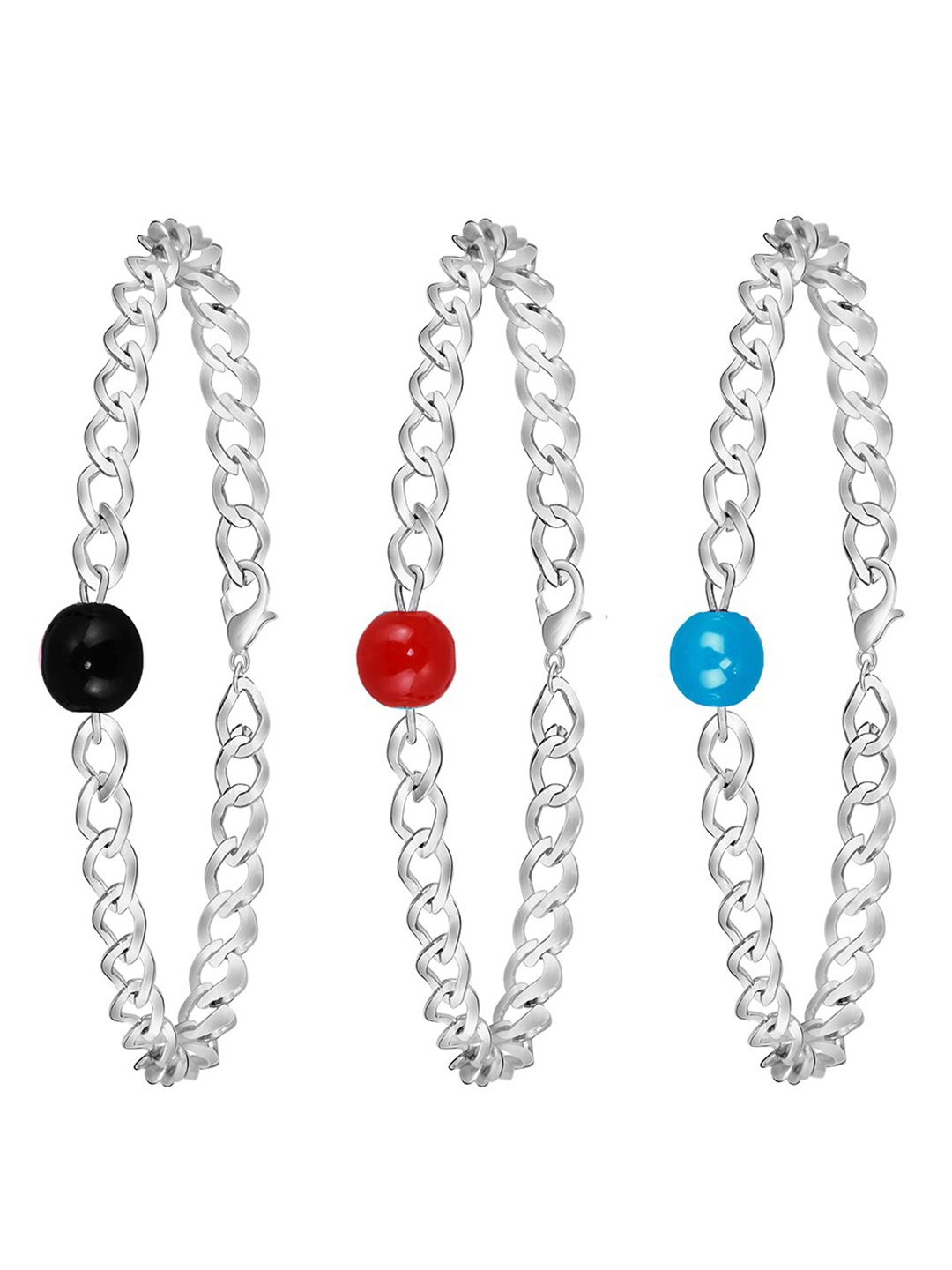 

Mikado Women Set Of 3 Silver-Plated Beaded Link Bracelet