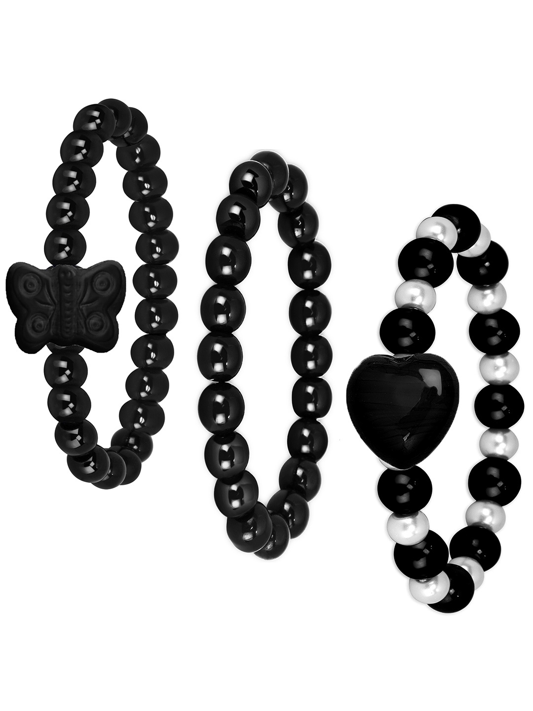 

Mikado Women Set Of 3 Beaded Elasticated Bracelet, Black
