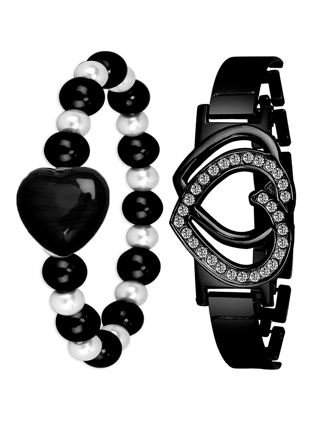

Mikado Women Set Of 2 Beaded Elasticated Bracelet, Black