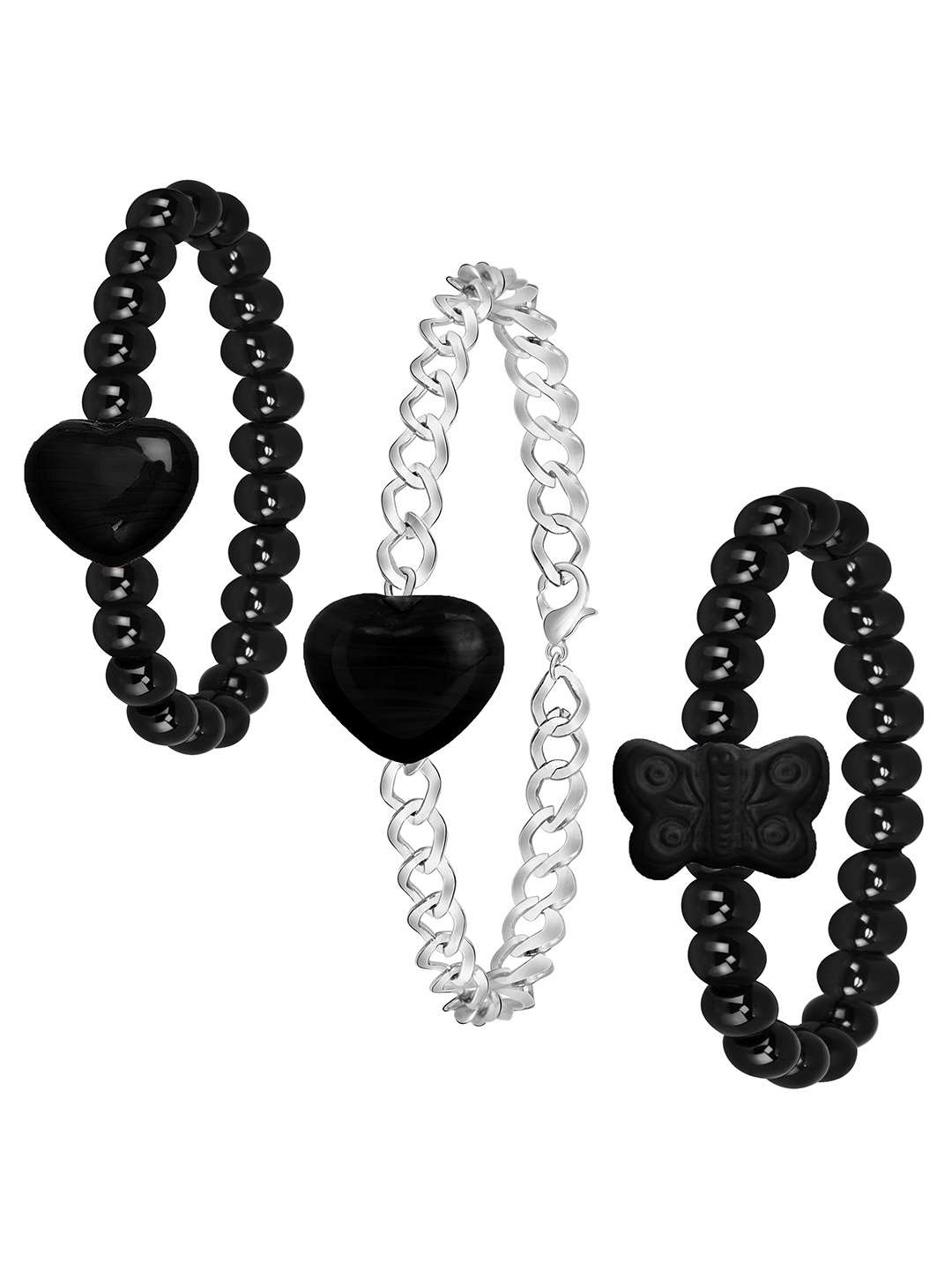 

Mikado Women Set Of 3 Beaded Elasticated Bracelet, Silver