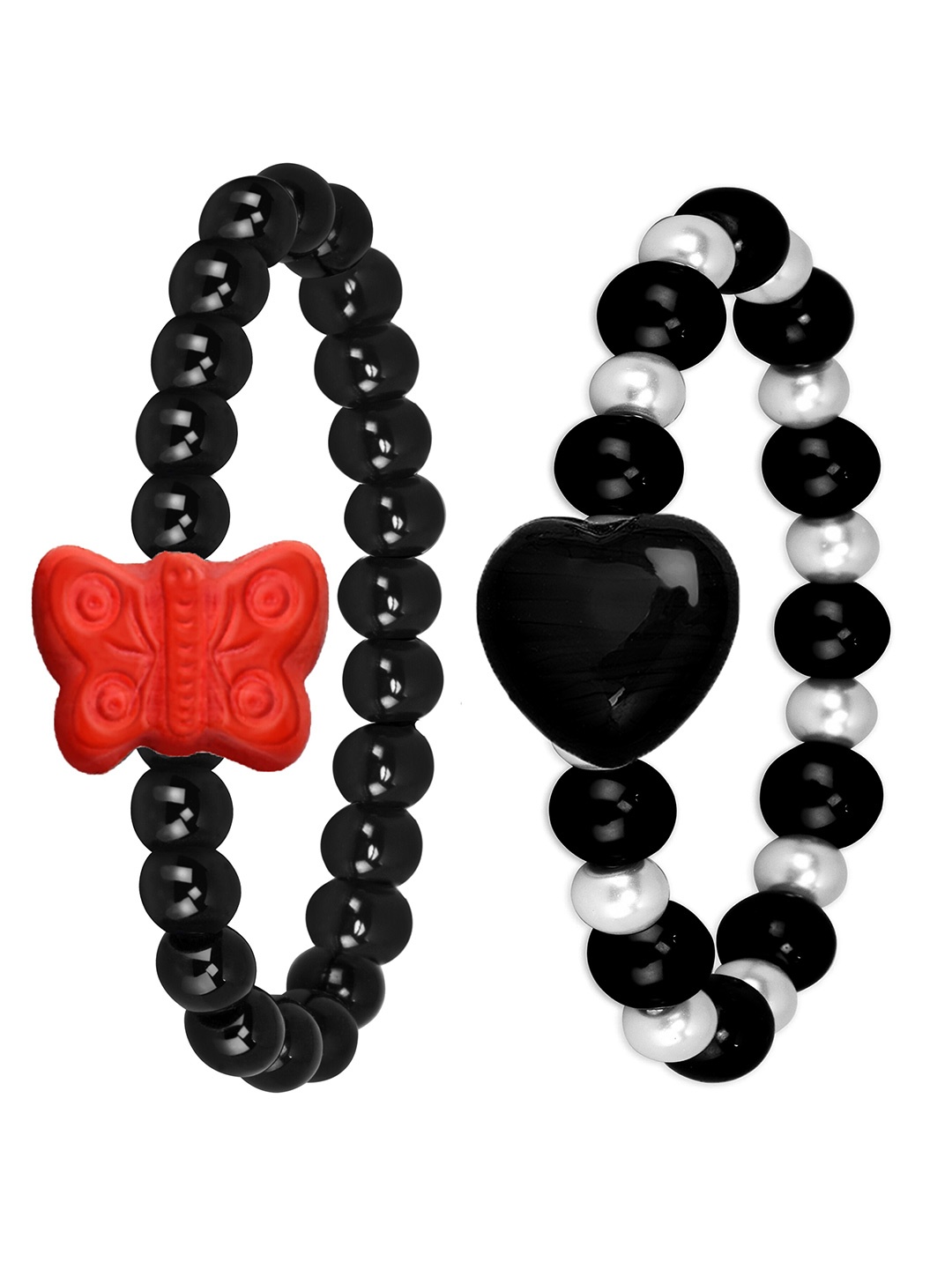 

Mikado Set Of 2 Artificial Beads Elastic Bracelet, Black