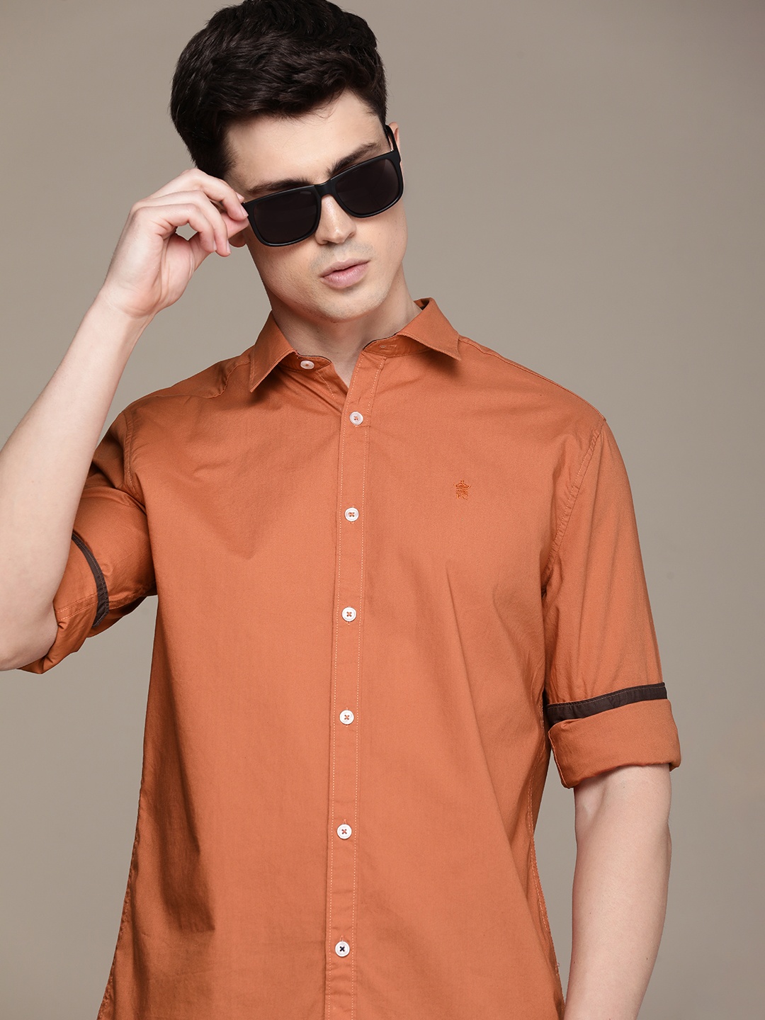 

French Connection Pure Cotton Slim Fit Opaque Casual Shirt, Rust