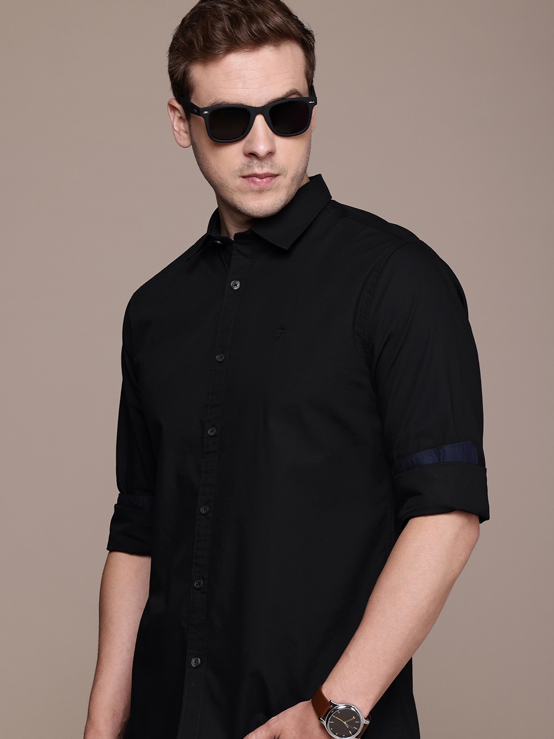 

French Connection Pure Cotton Slim Fit Casual Shirt, Black