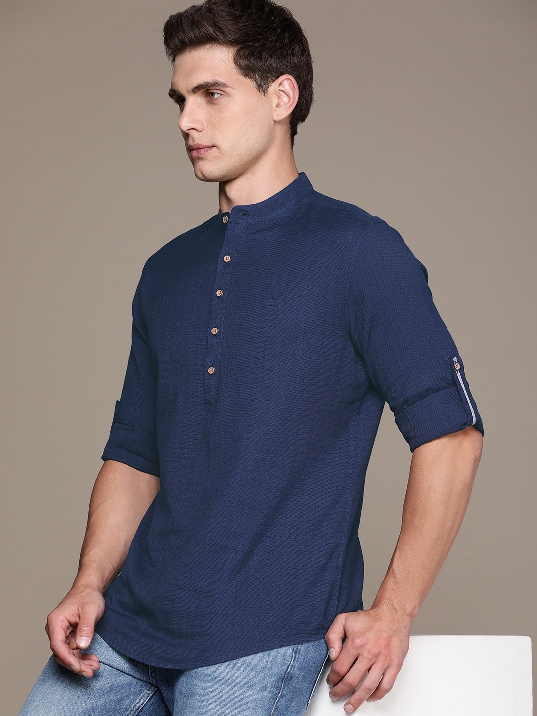

French Connection Men Pure Cotton Slim Fit Casual Shirt, Navy blue