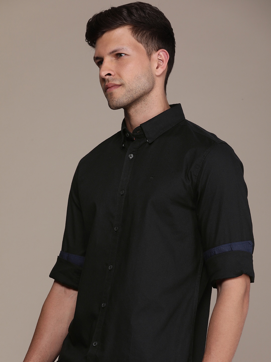 

French Connection Men Pure Cotton Slim Fit Casual Shirt, Black