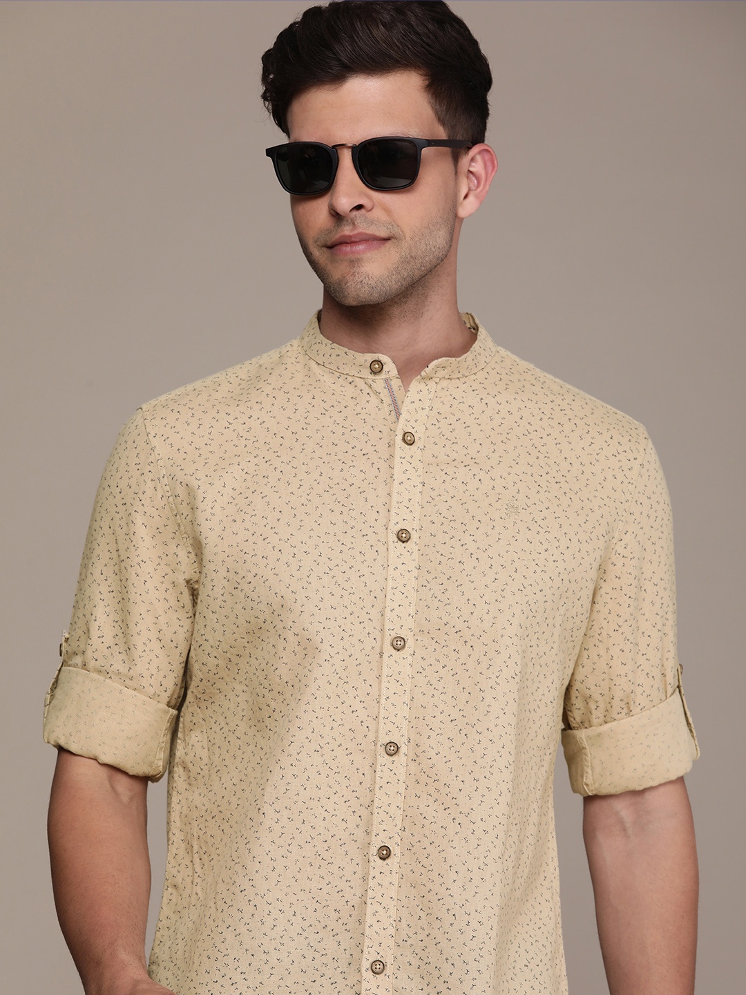 

French Connection Men Pure Cotton Slim Fit Casual Shirt, Beige