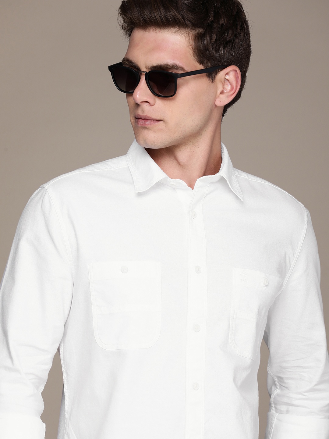 

French Connection Men Pure Cotton Slim Fit Casual Shirt, White