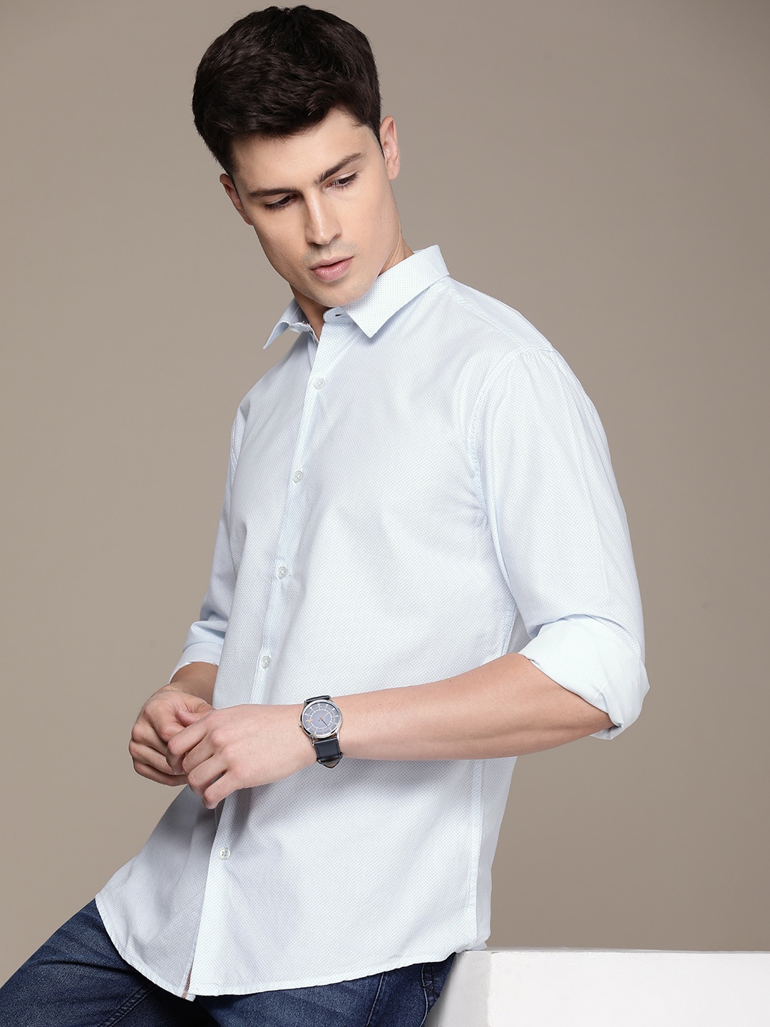

French Connection Slim Fit Opaque Printed Casual Shirt, Blue