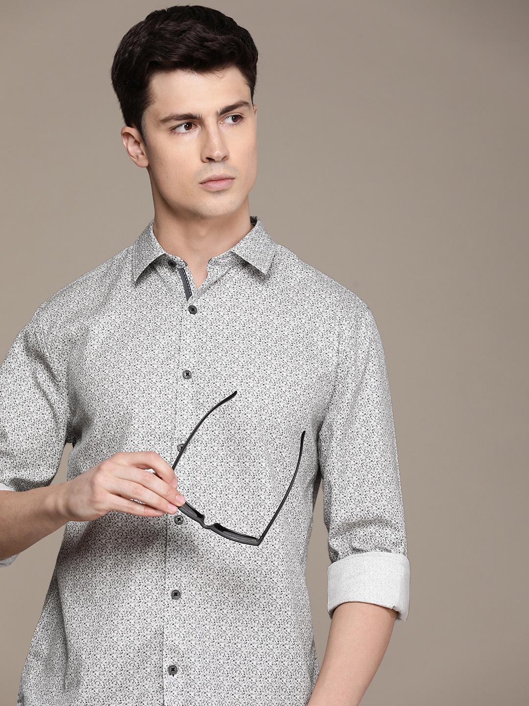 

French Connection Pure Cotton Slim Fit Opaque Printed Casual Shirt, Grey