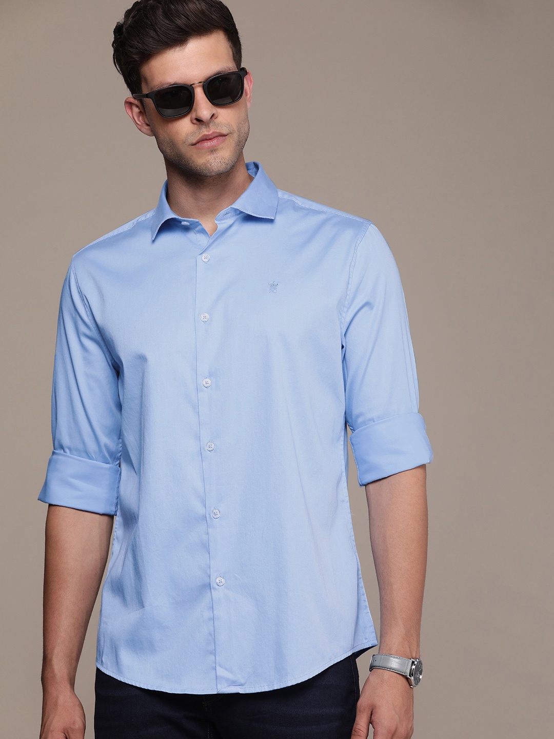 

French Connection Men Pure Cotton Slim Fit Casual Shirt, Blue