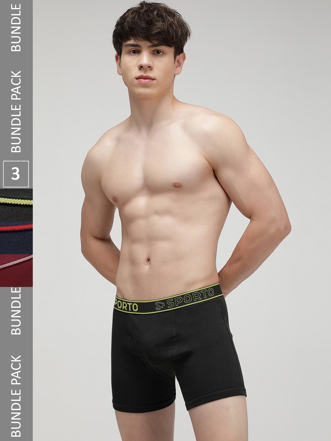 

SPORTO Men Pack Of 3 Cotton Trunks SP-TR-M1030-OL-MA-NVY-S-3PC, Olive