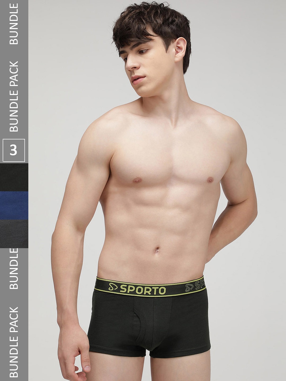 

SPORTO Pack Of 3 Cotton Trunks SP-TR-M1022-OL-CH-DB-S-3PC, Olive