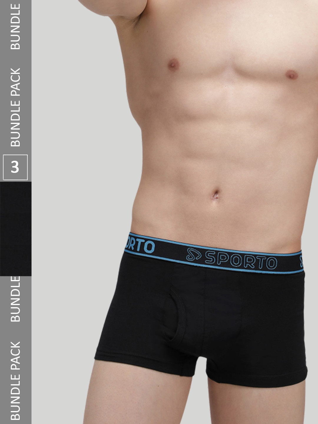 

SPORTO Pack Of 3 Logo Printed Detail Cotton Trunks SP-TR-M1022-BLK-S-3PC, Black