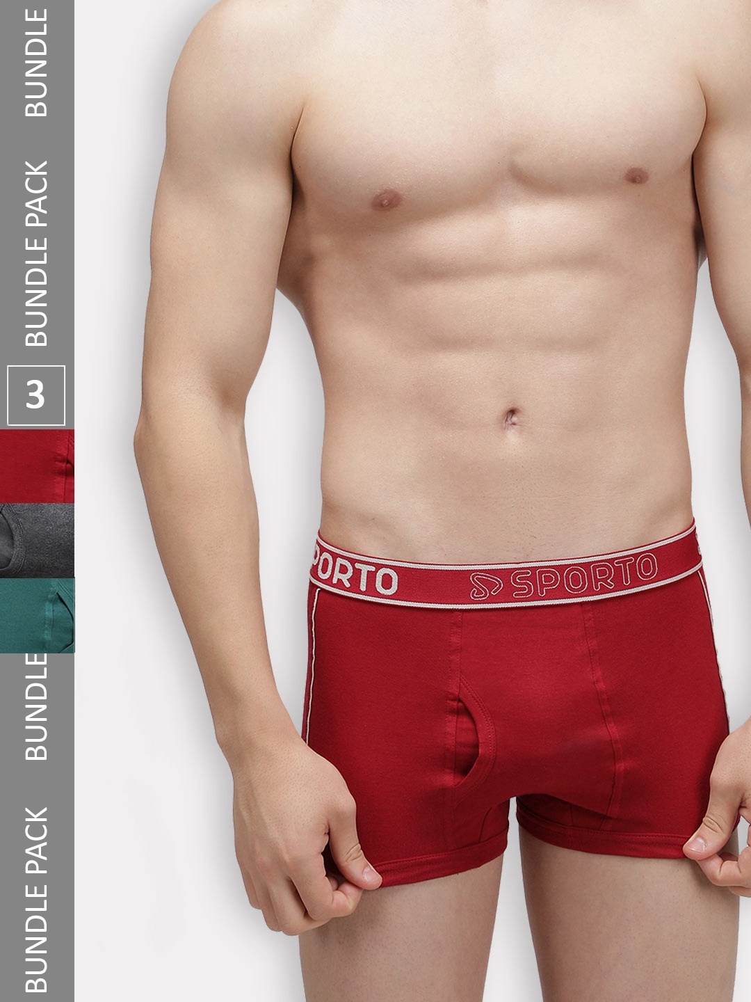 

SPORTO Pack Of 3 Logo Printed Detail Cotton Trunks SP-TRM1020-RED-AM-PB-L-3PC