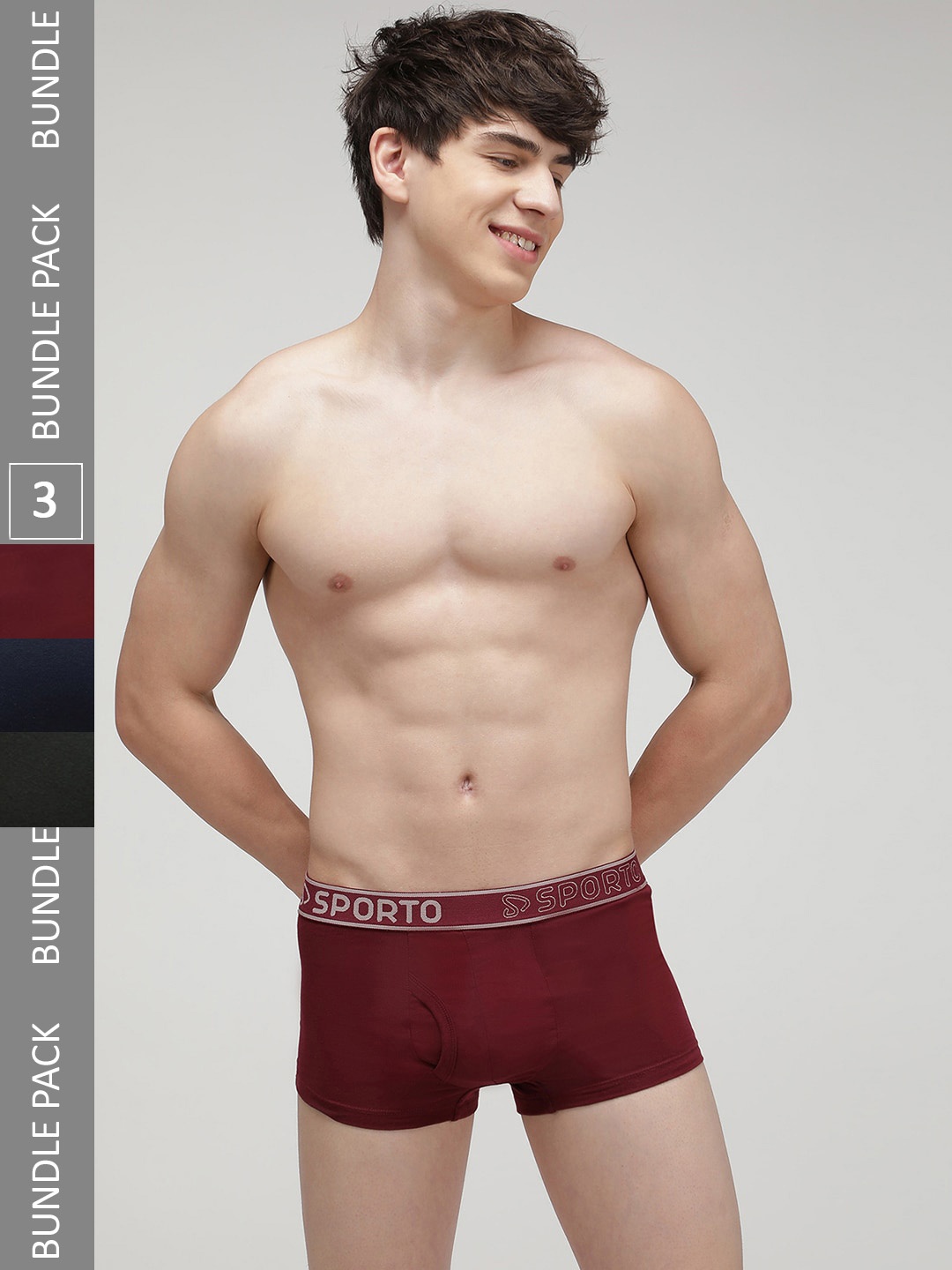 

SPORTO Pack Of 3 Cotton Trunks SP-TR-M1022-OL-MA-NVY-XL-3PC, Olive