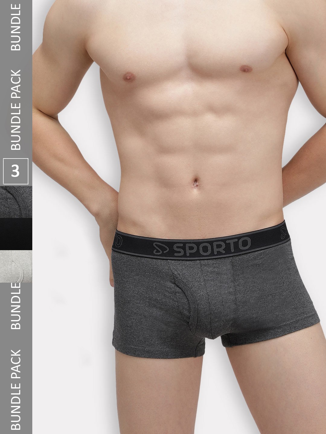 

SPORTO Men Pack Of 3 Logo Printed Detail Cotton Trunks SP-TR-M1022-GM-AM-BLK-XL-3PC, Black
