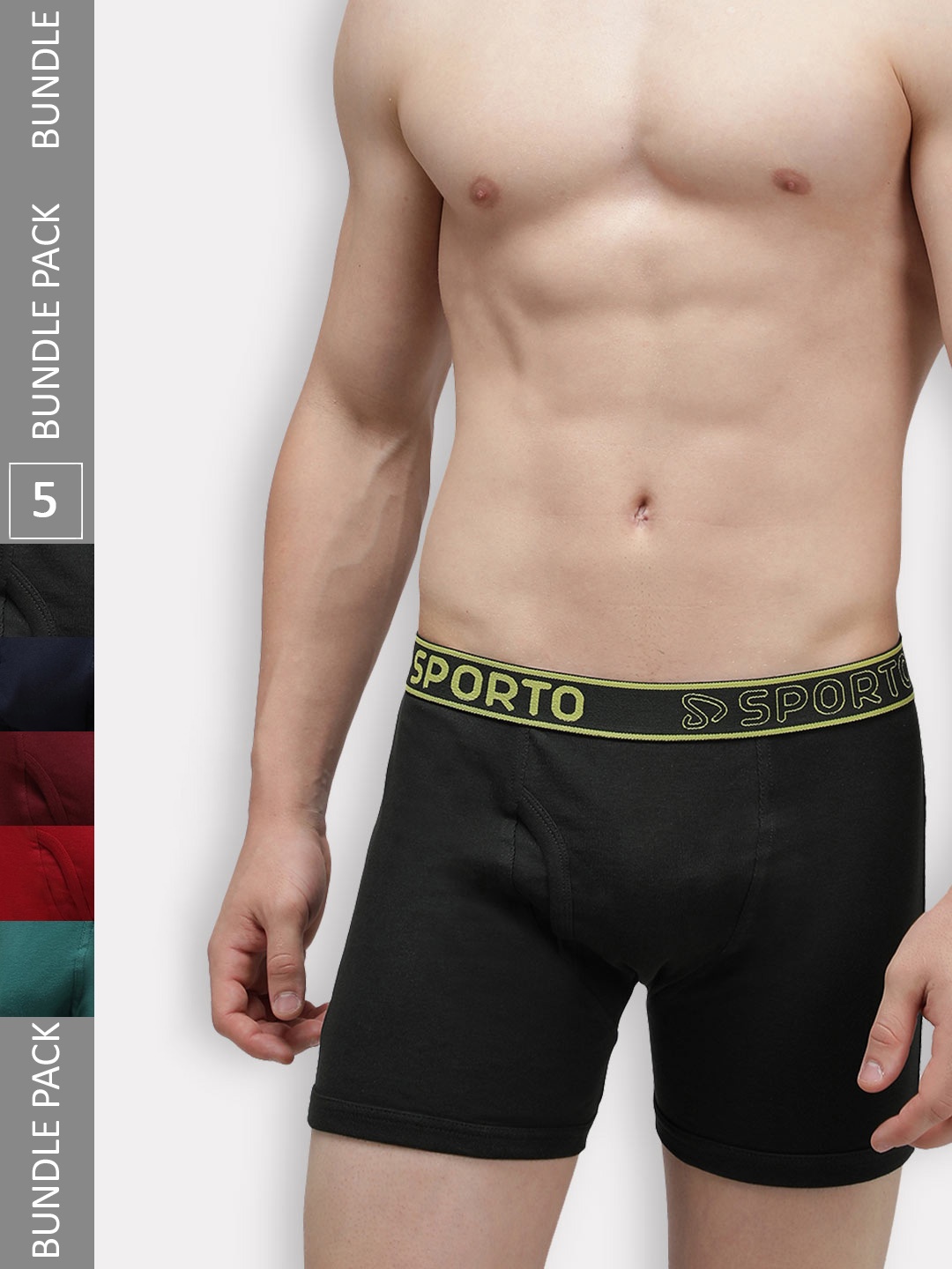 

SPORTO Men Pack Of 5 Cotton Trunks SP-TR-M1030-MA-NVY-RED-PB-OL-XXL-5PC, Maroon