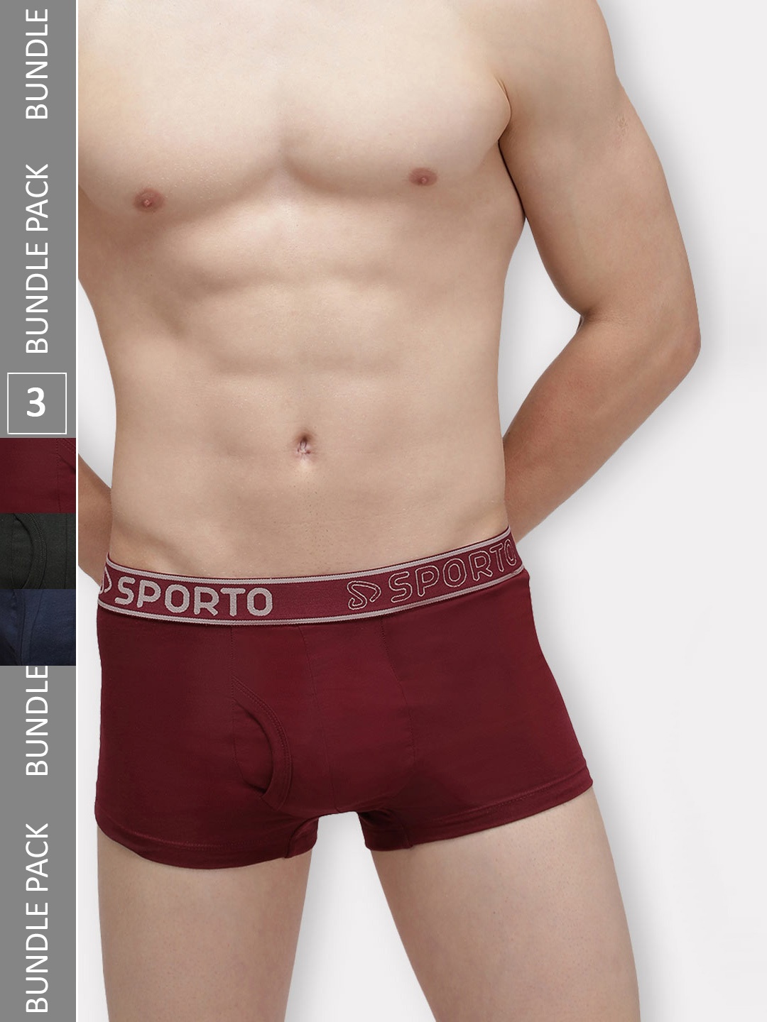 

SPORTO Men Pack Of 3 Logo Printed Detail Cotton Trunks SP-TR-M1022-OL-MA-NVY-M-3PC, Olive