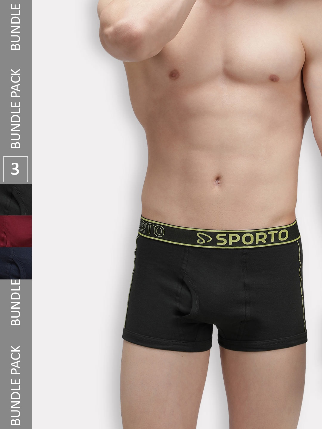 

SPORTO Men Pack Of 3 Logo Printed Cotton Trunks SP-TRM1020-OL-MA-NVY-XL-3PC, Olive