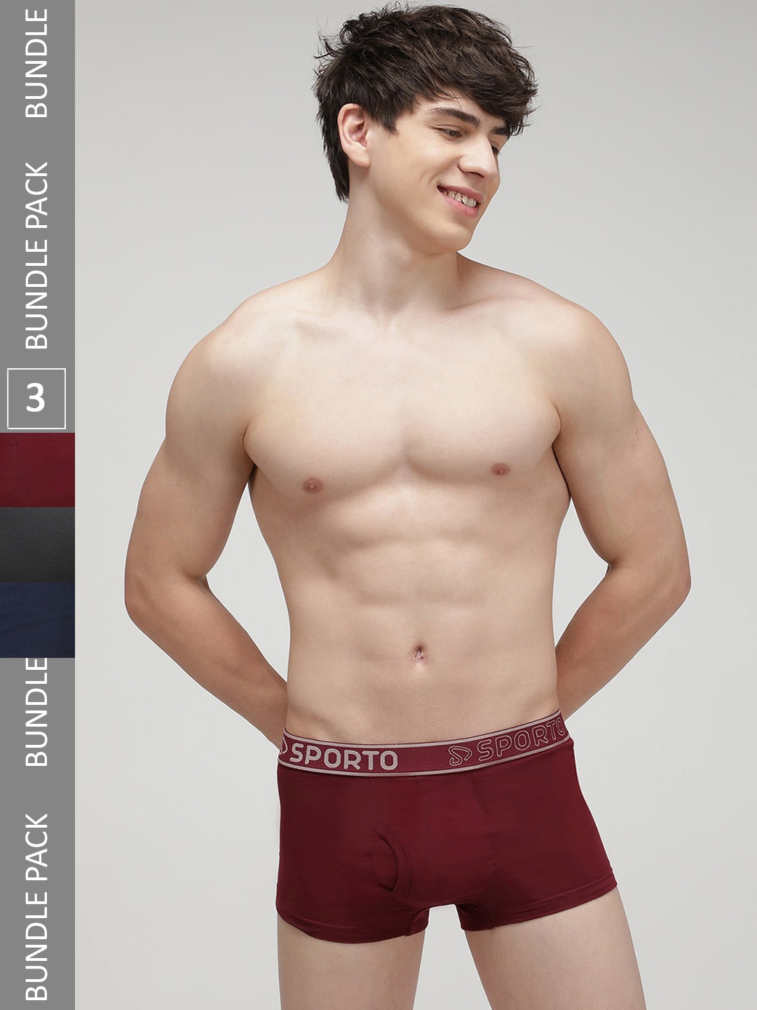 

SPORTO Men Pack of 3 Cotton Trunks SP-TR-M1022-MA-NVY-CH-XL-3PC, Maroon