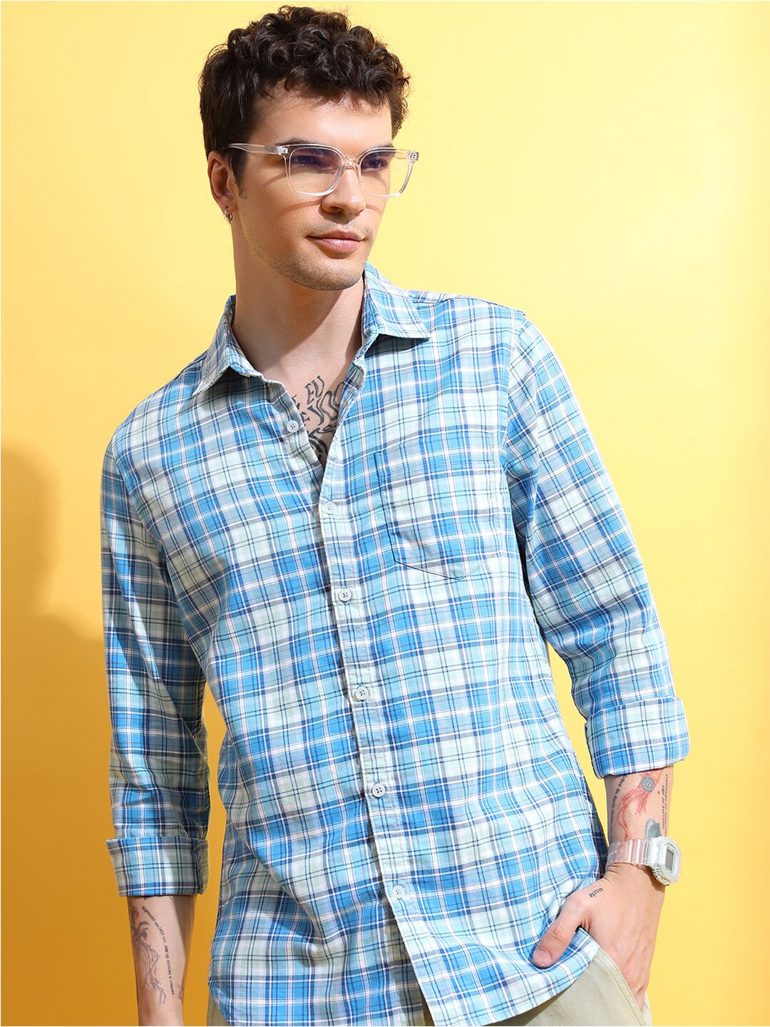 

HIGHLANDER Blue Slim Fit Tartan Checked Casual Shirt