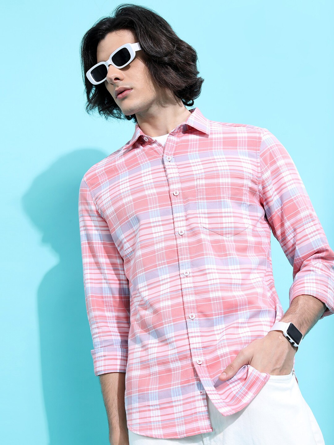 

HIGHLANDER Pink Slim Fit Tartan Checked Casual Shirt