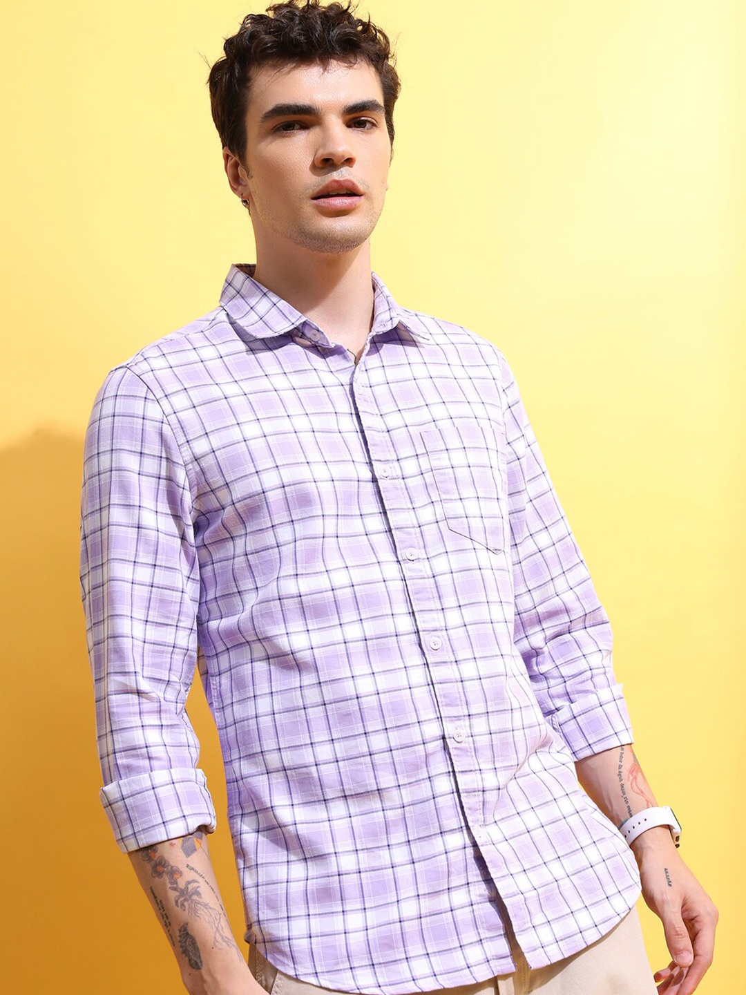 

HIGHLANDER Lavender Slim Fit Tartan Checked Casual Shirt