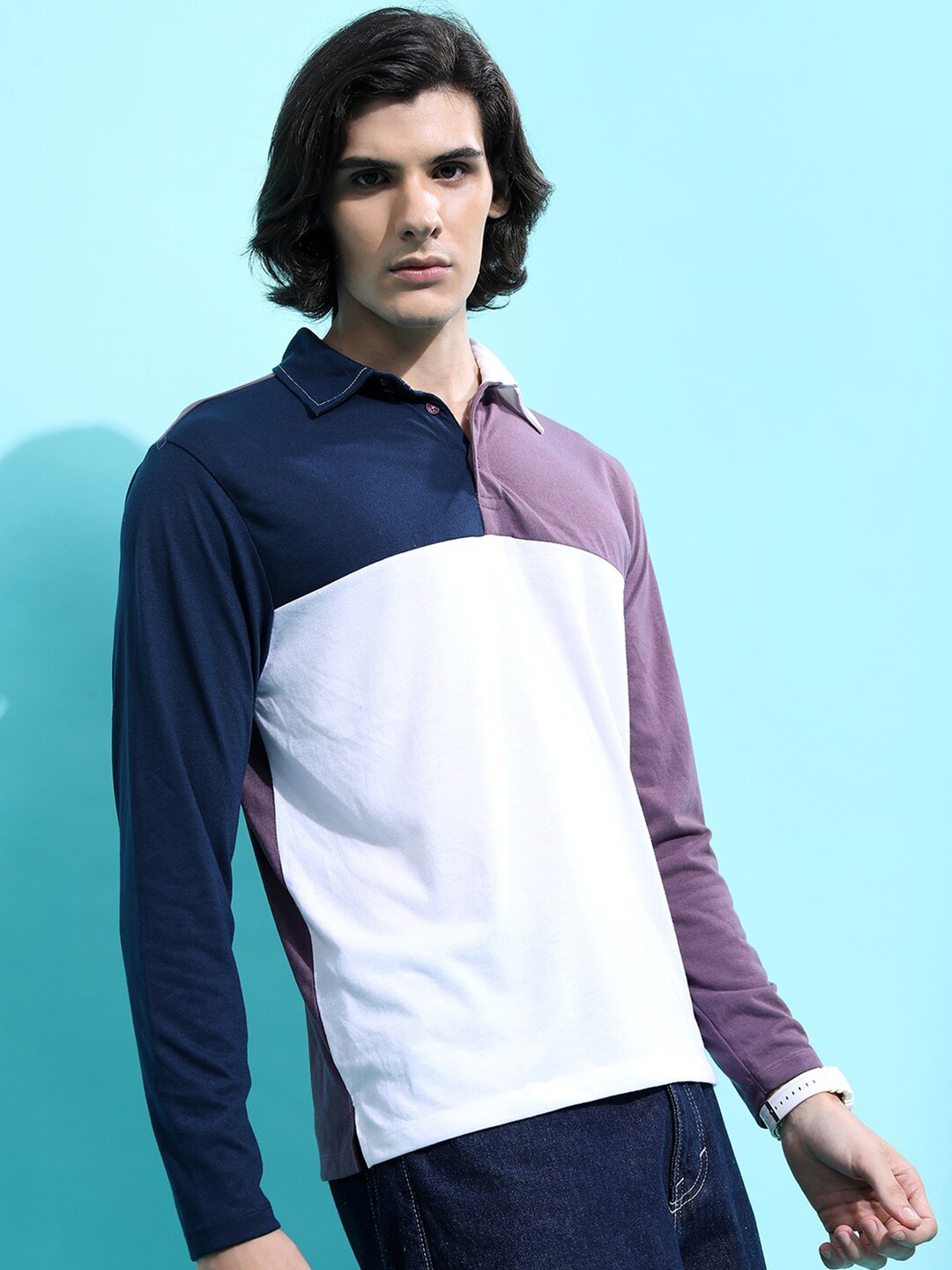 

HIGHLANDER Colourblocked Polo Collar T-Shirt, Lavender