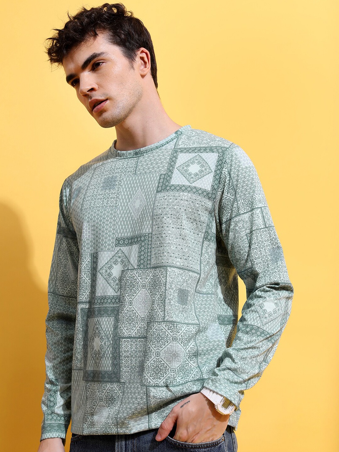 

HIGHLANDER Green Printed Long Sleeves T-shirt