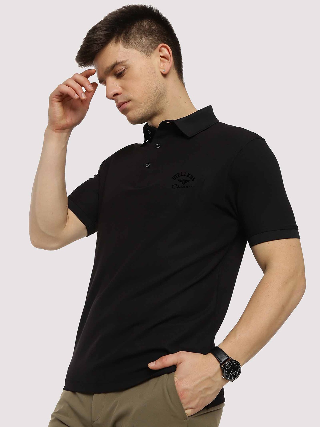 

STELLERS Polo Collar Dry Fit T-shirt, Black