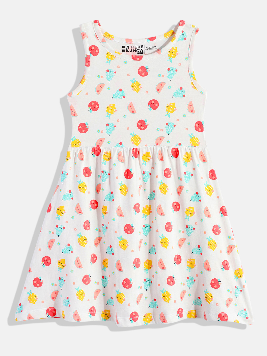 

HERE&NOW Printed Cotton A-Line Dress, White