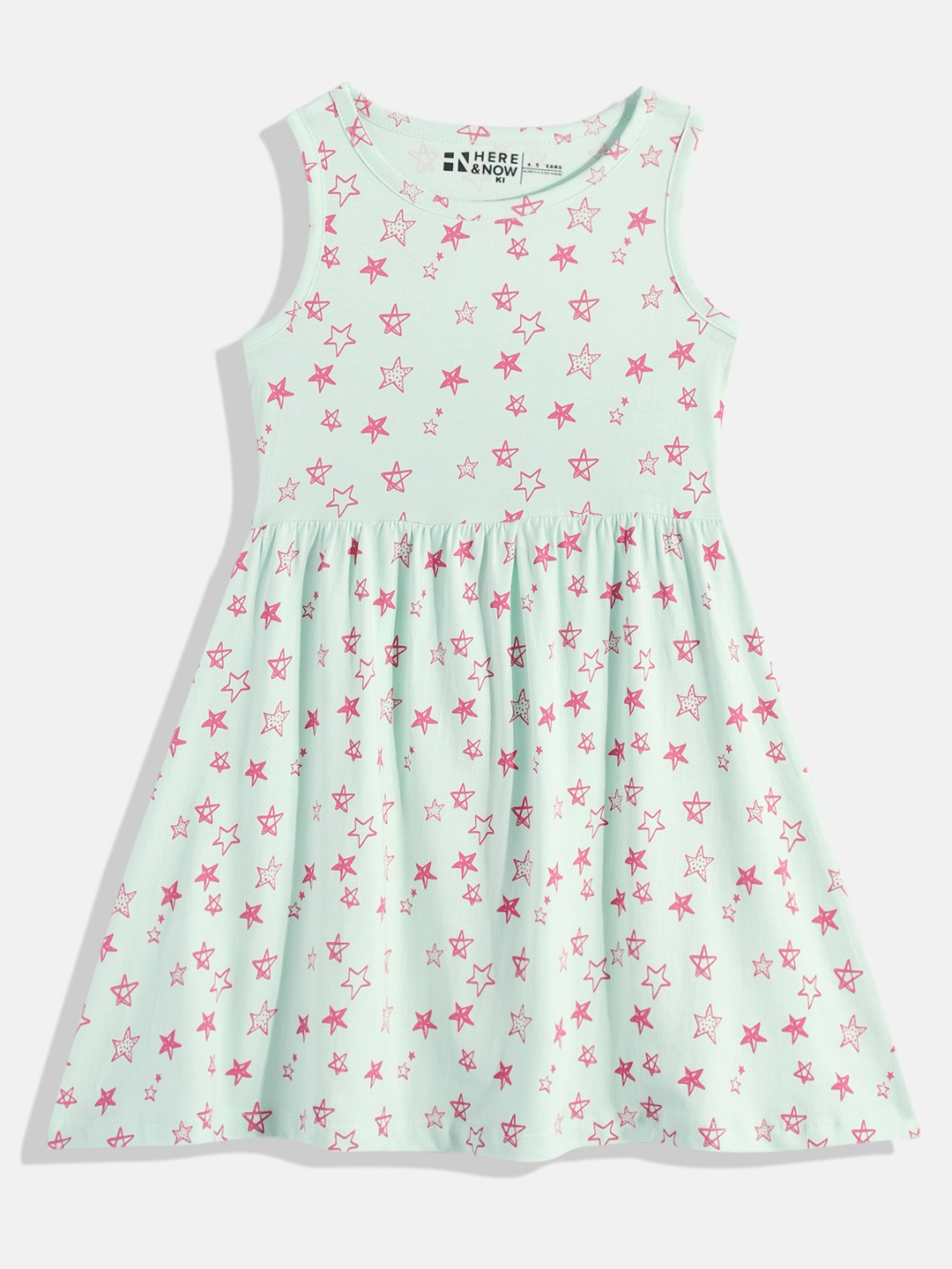 

HERE&NOW Printed Cotton A-Line Dress, Sea green