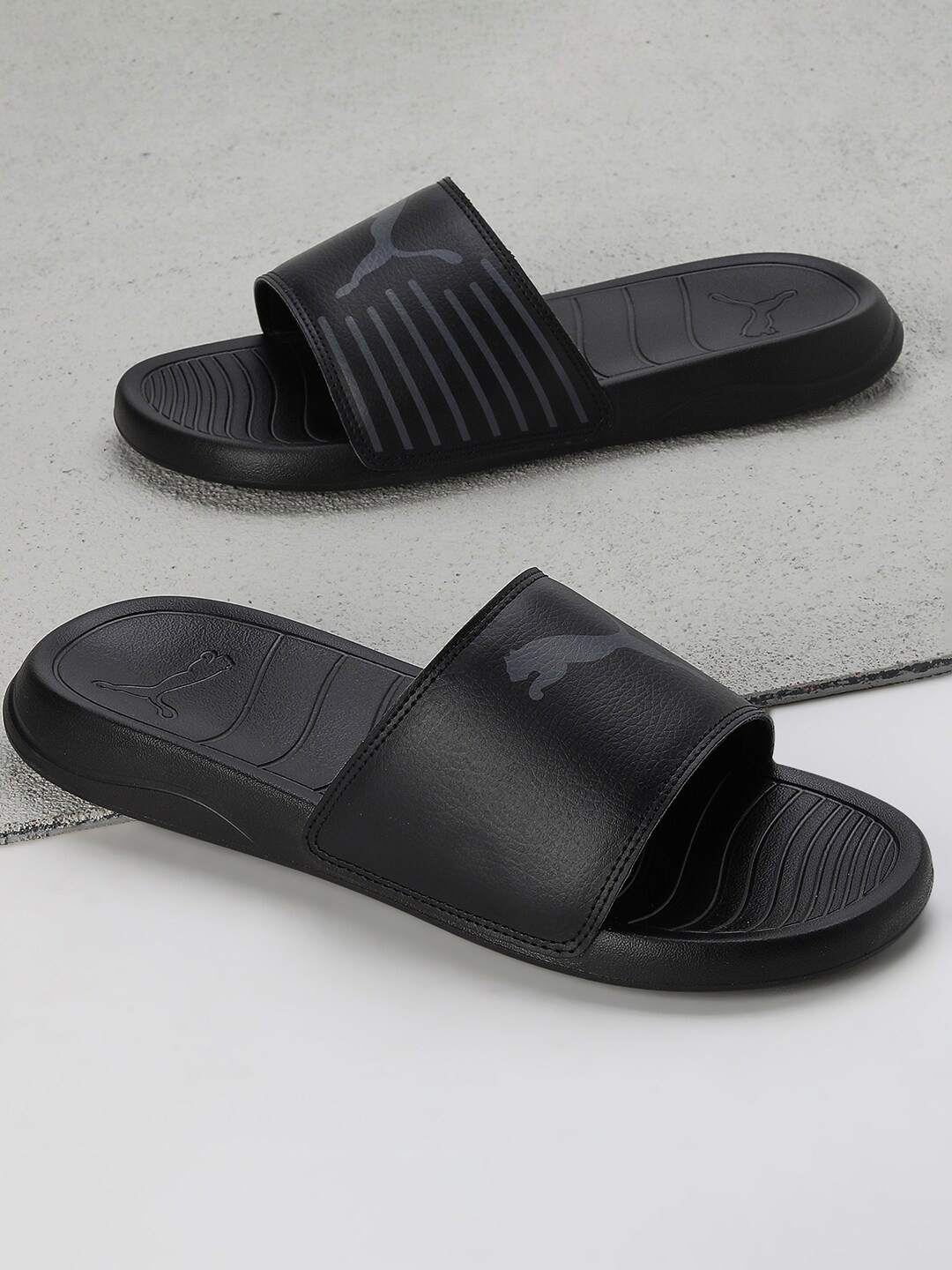

Puma Geo Printed Rubber Sliders, Black