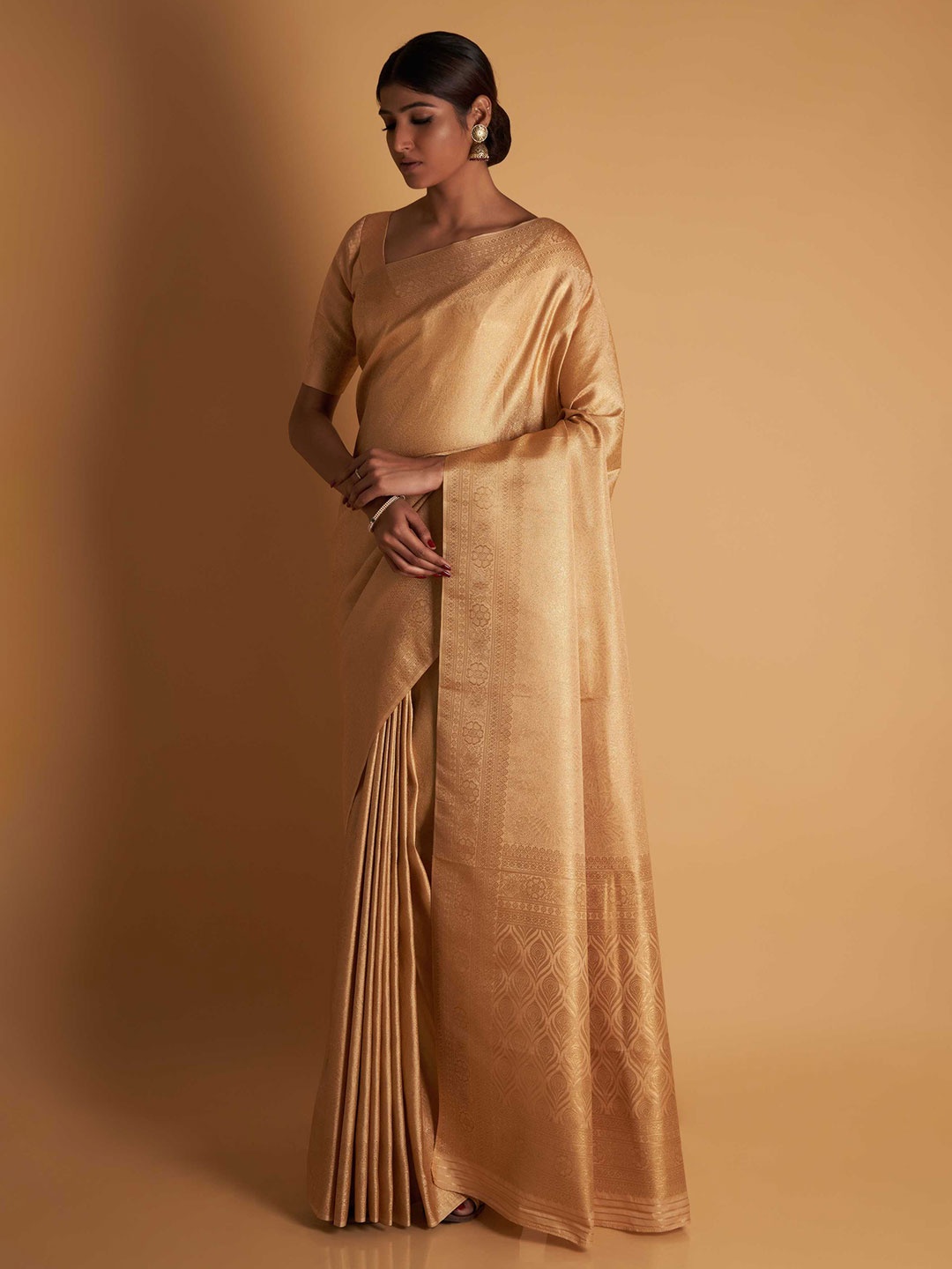 

Vardha Ethnic Motifs Zari Kanjeevaram Saree, Beige