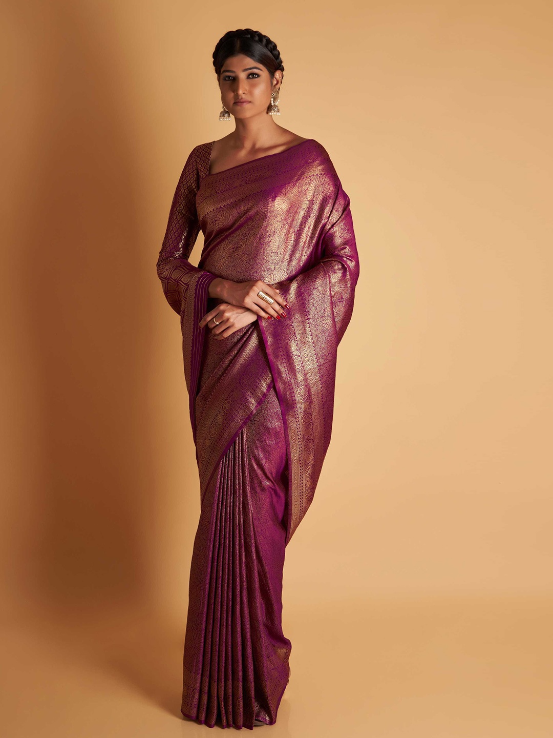 

Vardha Woven Design Zari Kanjeevaram Saree, Purple
