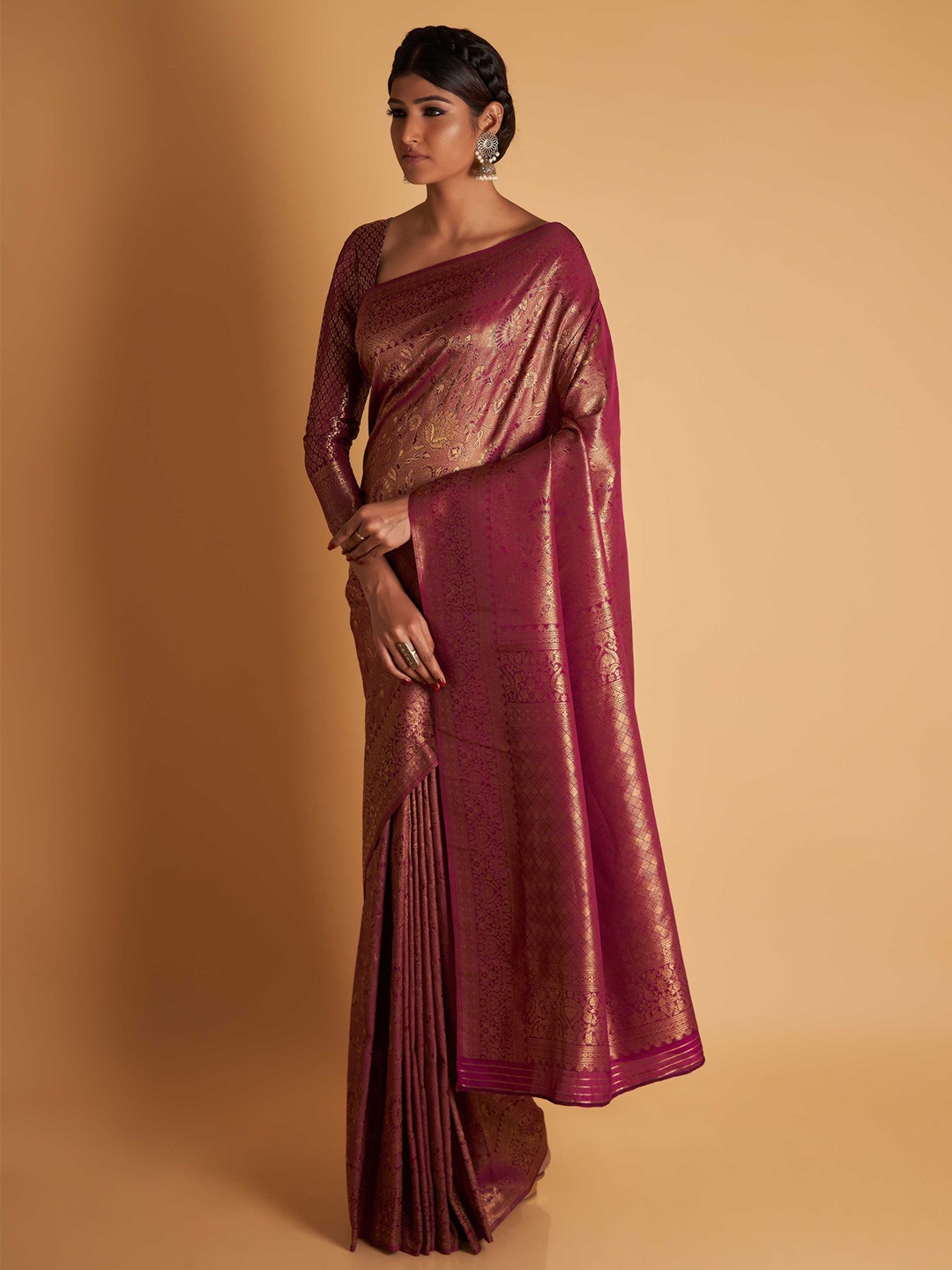 

Vardha Woven Design Zari Kanjeevaram Saree, Purple