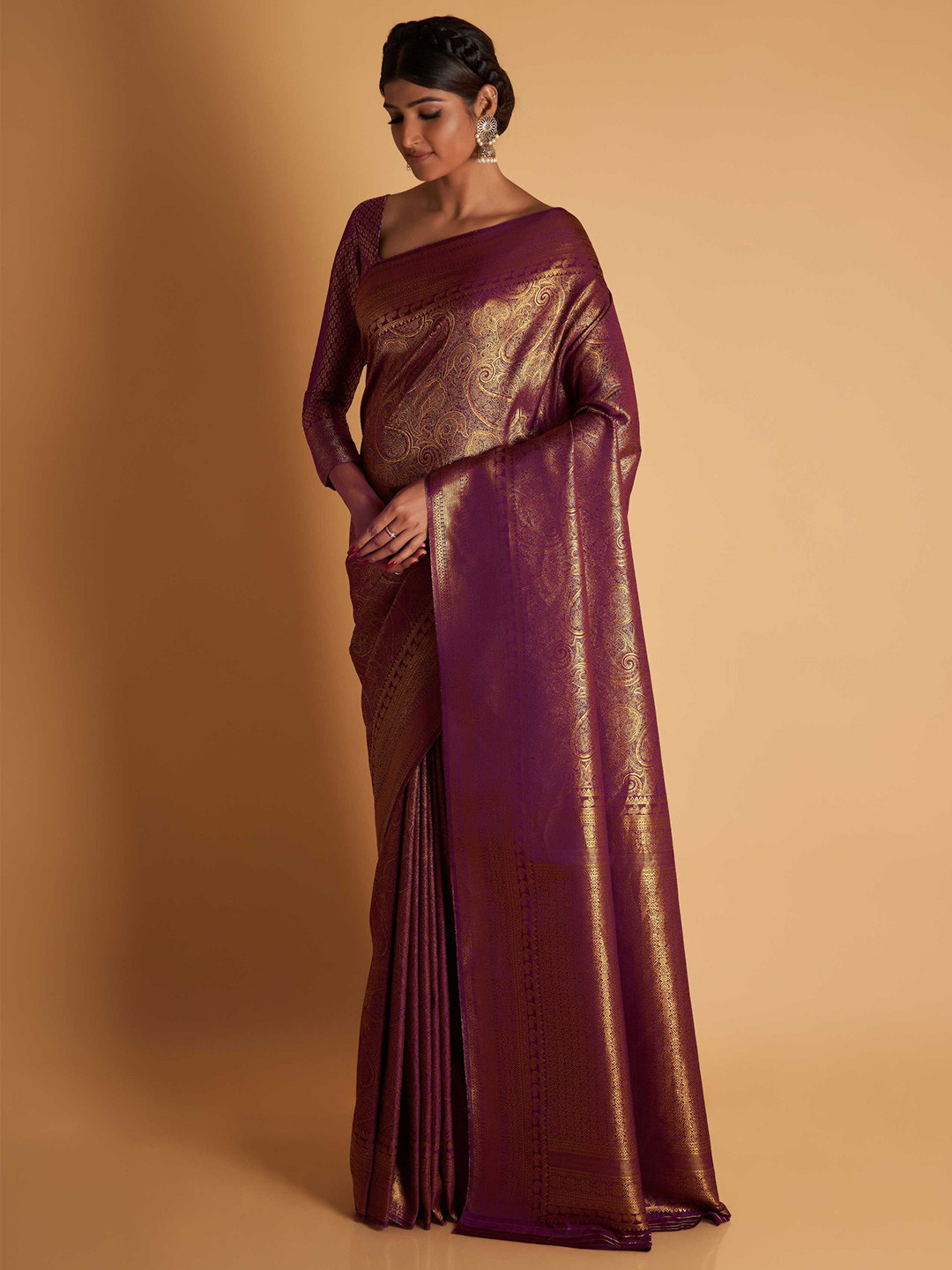 

Vardha Paisley Zari Kanjeevaram Saree, Purple