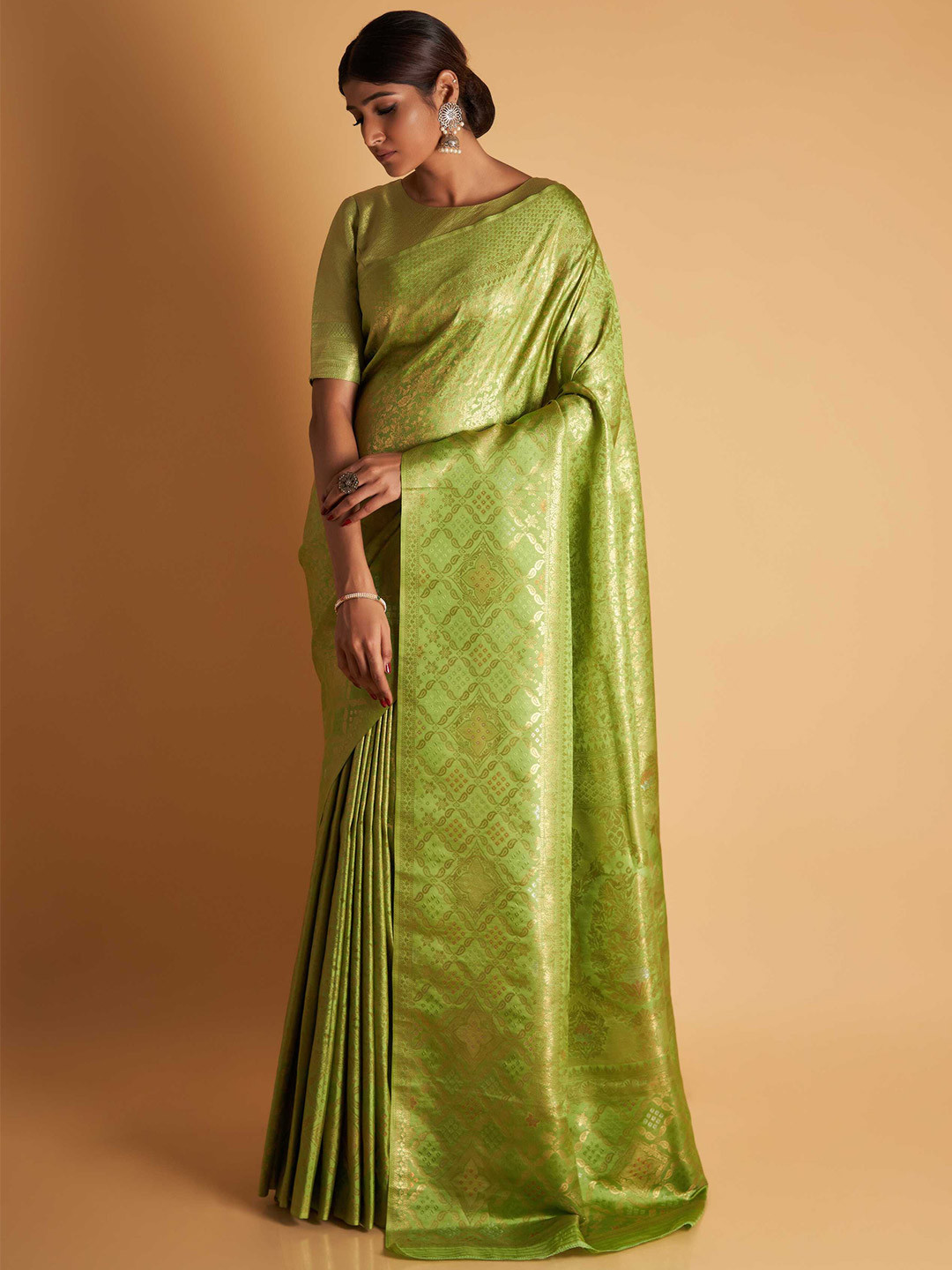 

Vardha Ethnic Motifs Zari Kanjeevaram Saree, Green