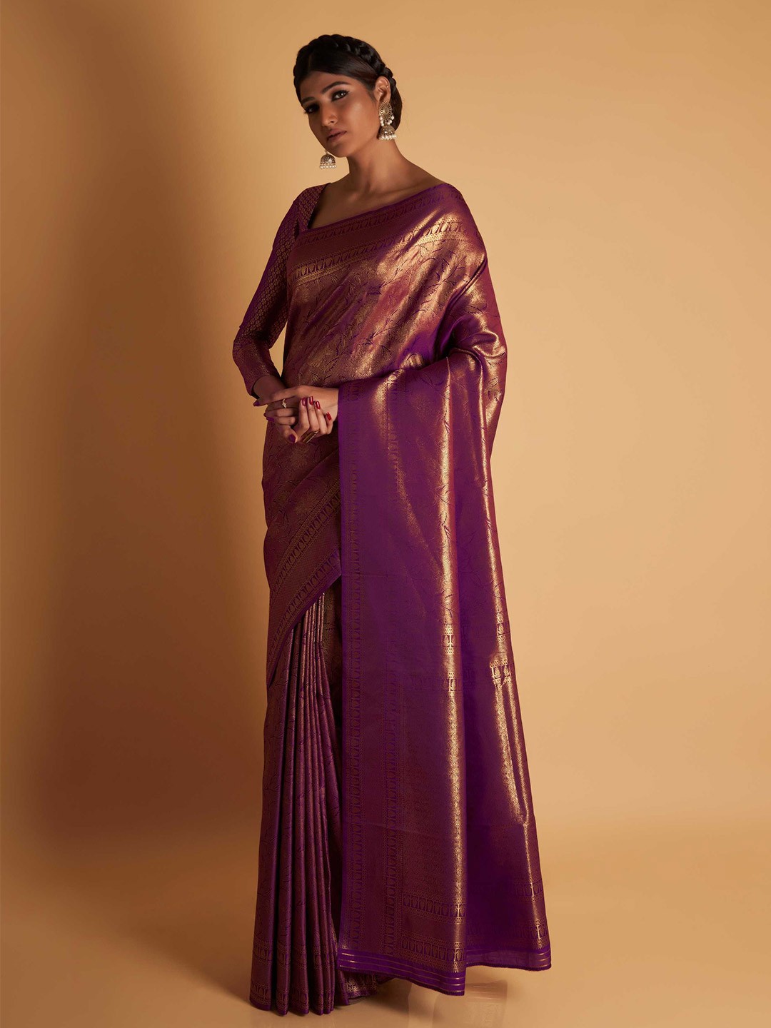 

Vardha Woven Design Zari Kanjeevaram Saree, Purple